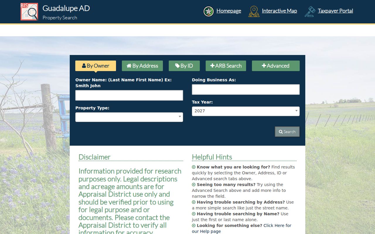 Guadalupe County residents directory property search fields