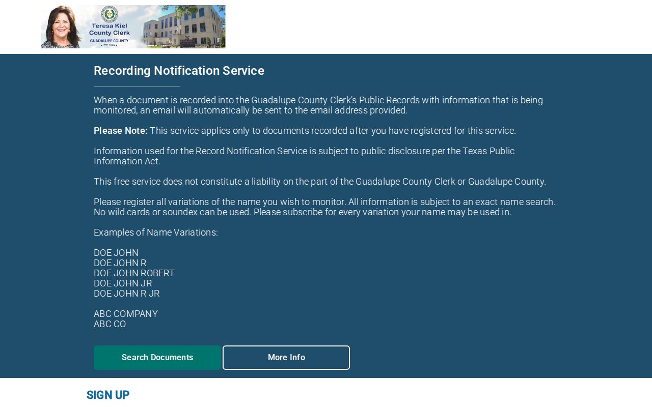 Guadalupe County neighbors property fraud alert subscription screen
