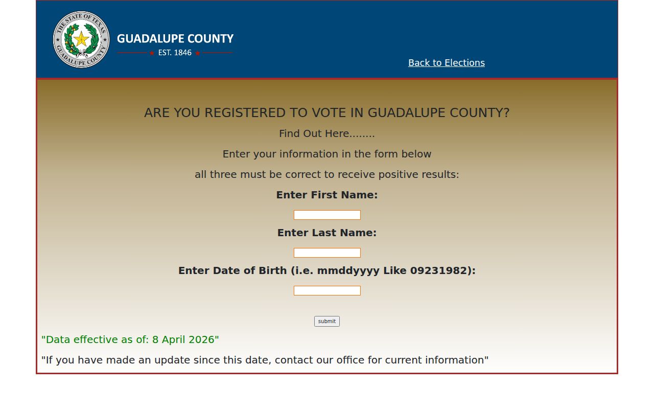 Guadalupe County residents directory voter lookup form