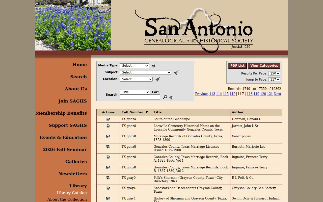 Guadalupe County city directory catalog entries for Seguin volumes