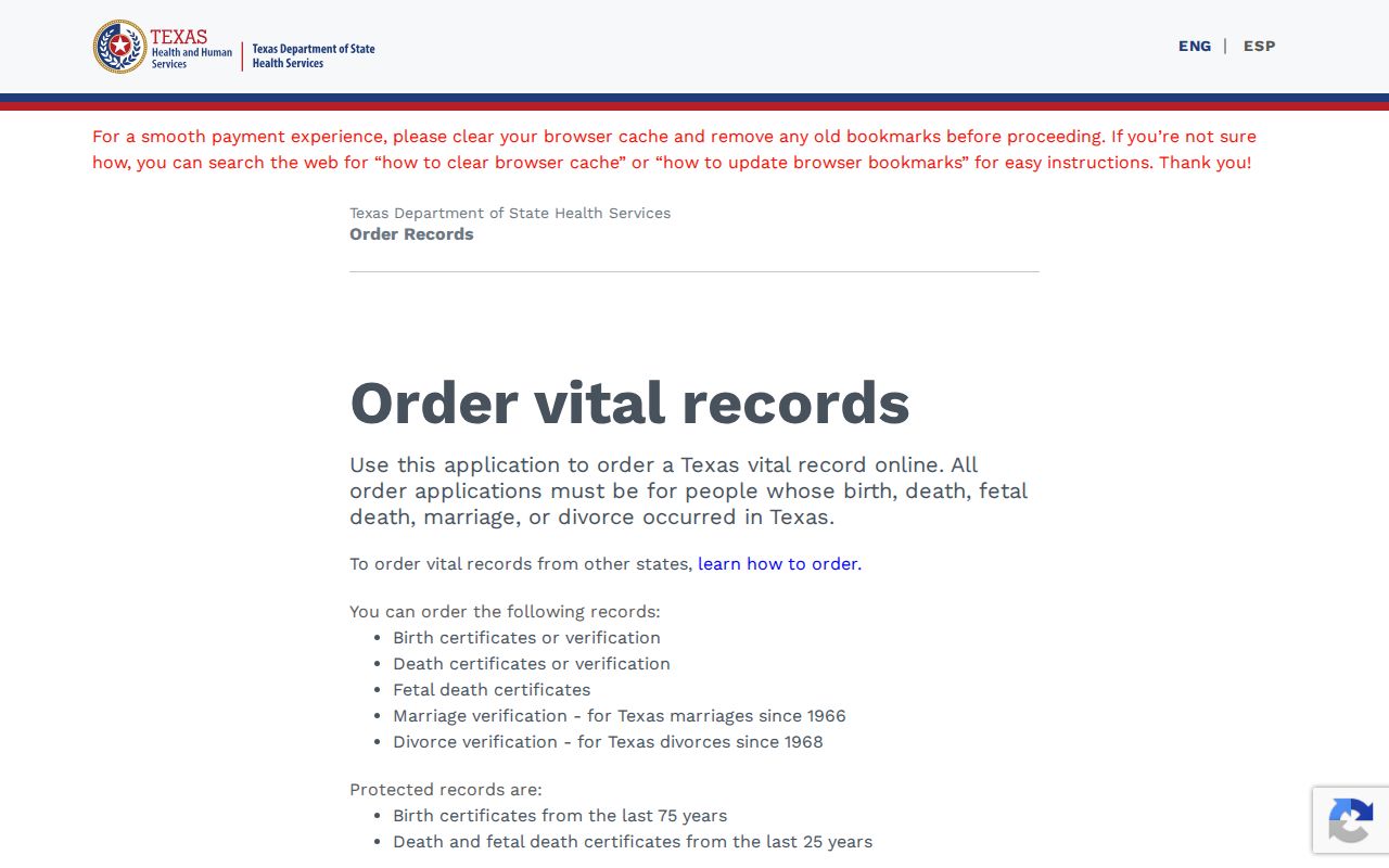 Guadalupe County resident lookup Texas vital records order screen